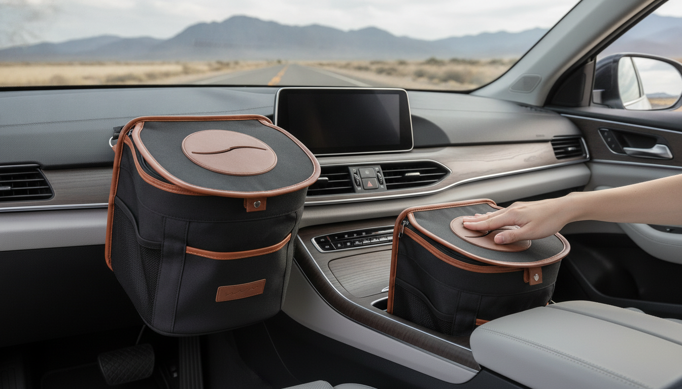 Spill-Resistant 2.5 Gal Car Trash Can: Headrest/Console